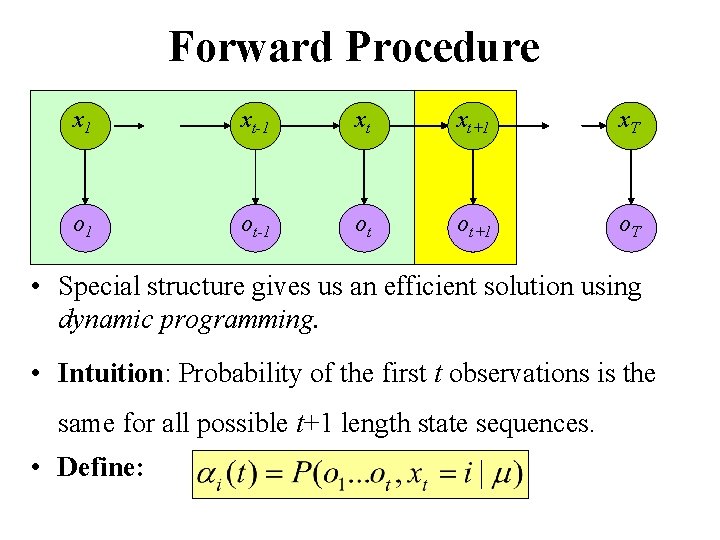 Forward Procedure x 1 xt-1 xt xt+1 x. T o 1 ot-1 ot ot+1