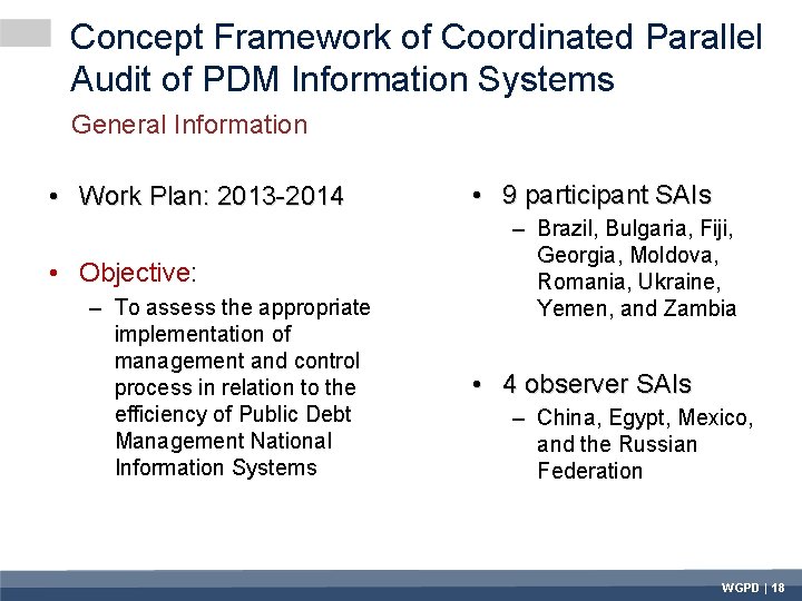 Concept Framework of Coordinated Parallel Audit of PDM Information Systems General Information • Work