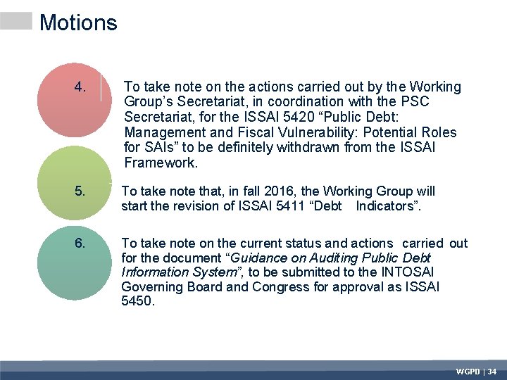 Motions 4. To take note on the actions carried out by the Working Group’s