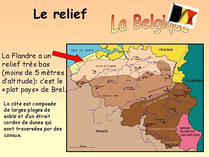 Le relief La Flandre a un relief très bas (moins de 5 mètres d’altitude):