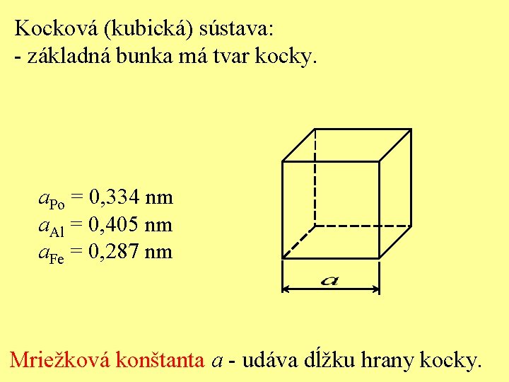 Kocková (kubická) sústava: - základná bunka má tvar kocky. a. Po = 0, 334