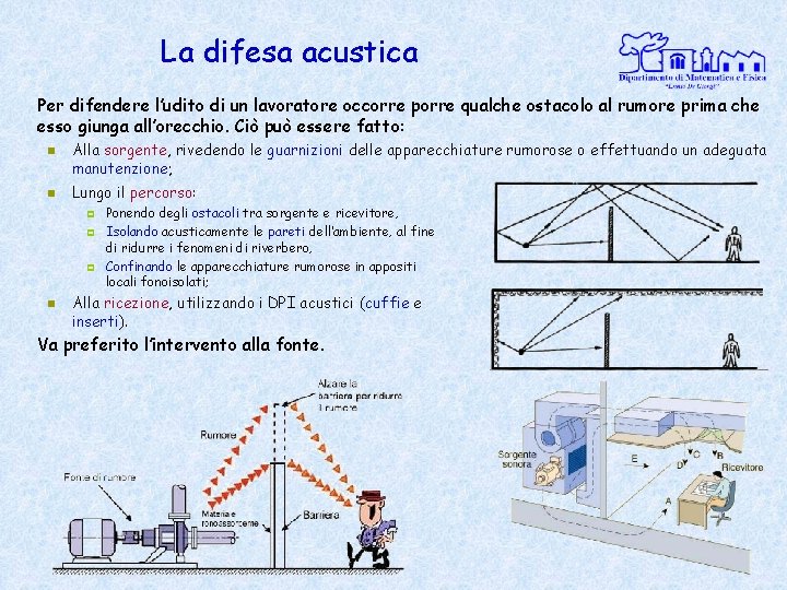 La difesa acustica Per difendere l’udito di un lavoratore occorre porre qualche ostacolo al