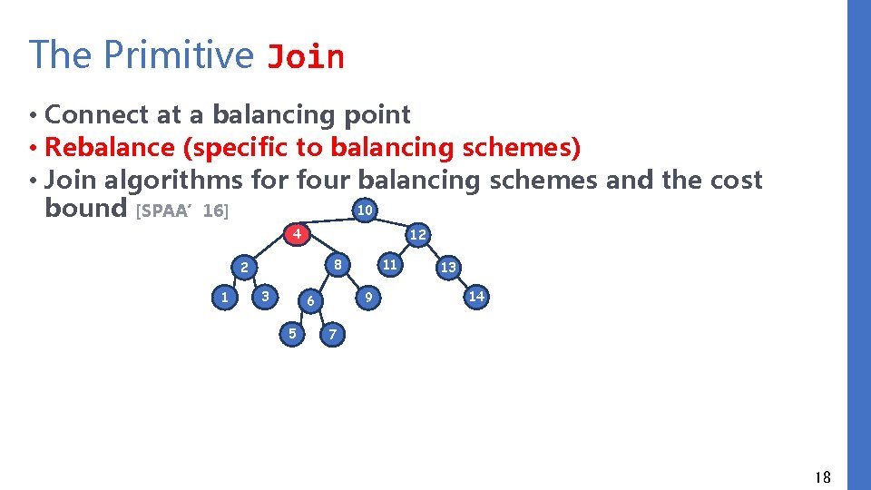 The Primitive Join • Connect at a balancing point • Rebalance (specific to balancing