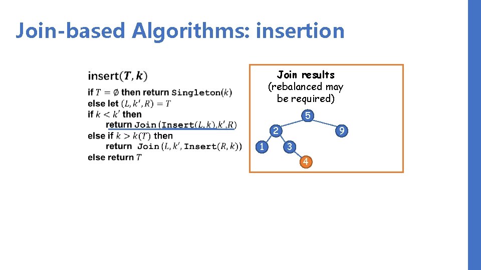 Join-based Algorithms: insertion Join results (rebalanced may be required) 5 2 1 9 3