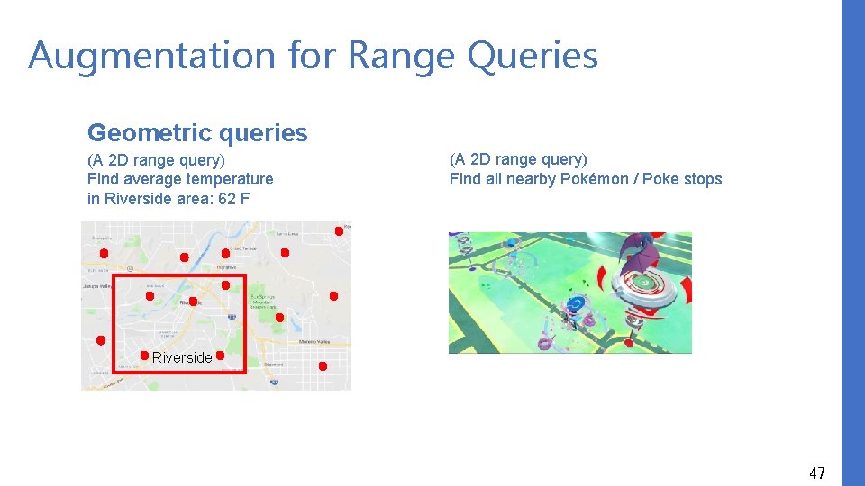 Augmentation for Range Queries Geometric queries (A 2 D range query) Find average temperature