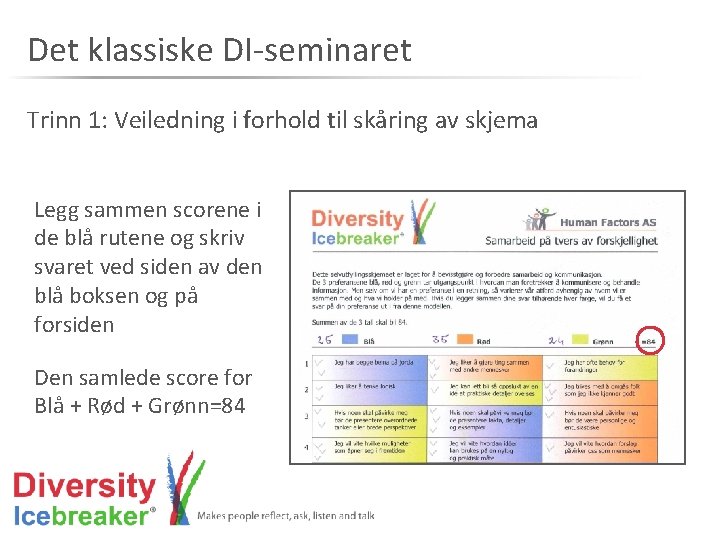 Det klassiske DI-seminaret Trinn 1: Veiledning i forhold til skåring av skjema Legg sammen