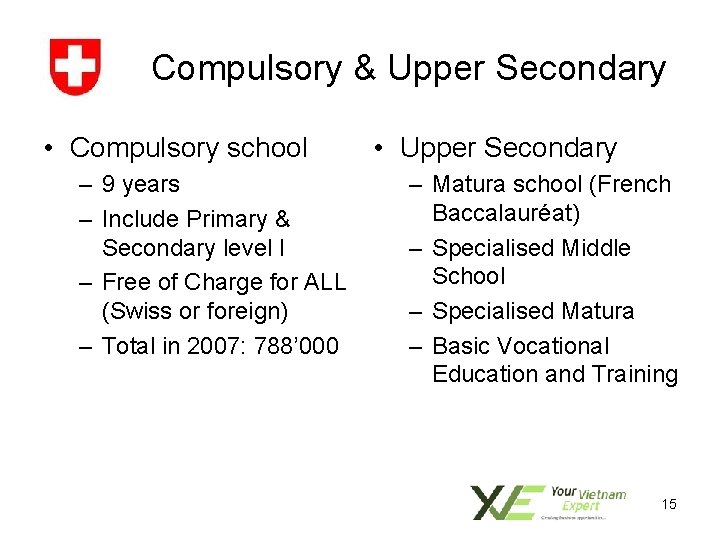 Compulsory & Upper Secondary • Compulsory school – 9 years – Include Primary &