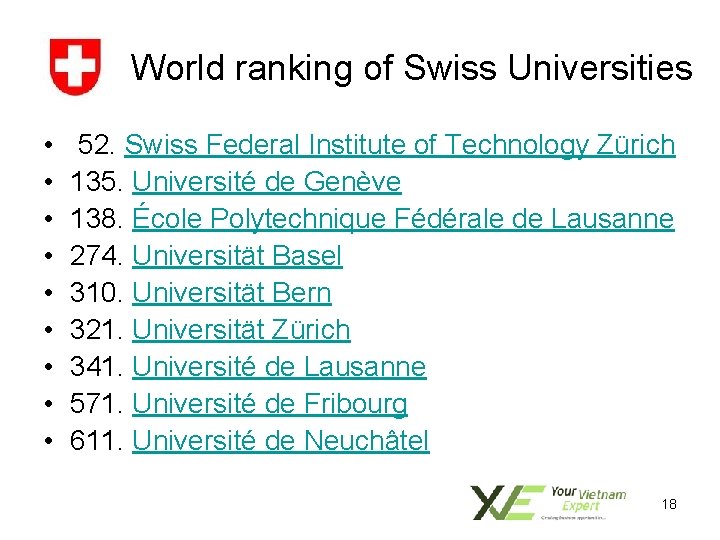 World ranking of Swiss Universities • • • 52. Swiss Federal Institute of Technology
