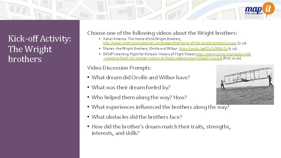 Kick-off Activity: The Wright brothers Choose one of the following videos about the Wright