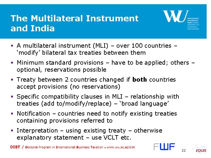 The Multilateral Instrument and India § A multilateral instrument (MLI) – over 100 countries