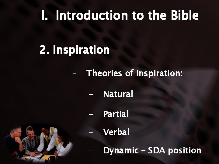 I. Introduction to the Bible 2. Inspiration - Theories of Inspiration: - Natural -