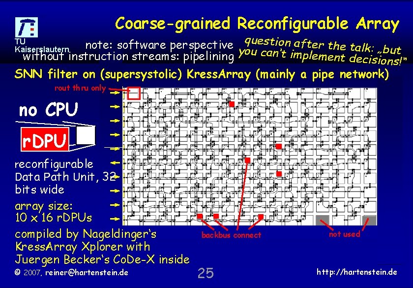 Coarse-grained Reconfigurable Array note: software perspective y question after the talk: „but without instruction