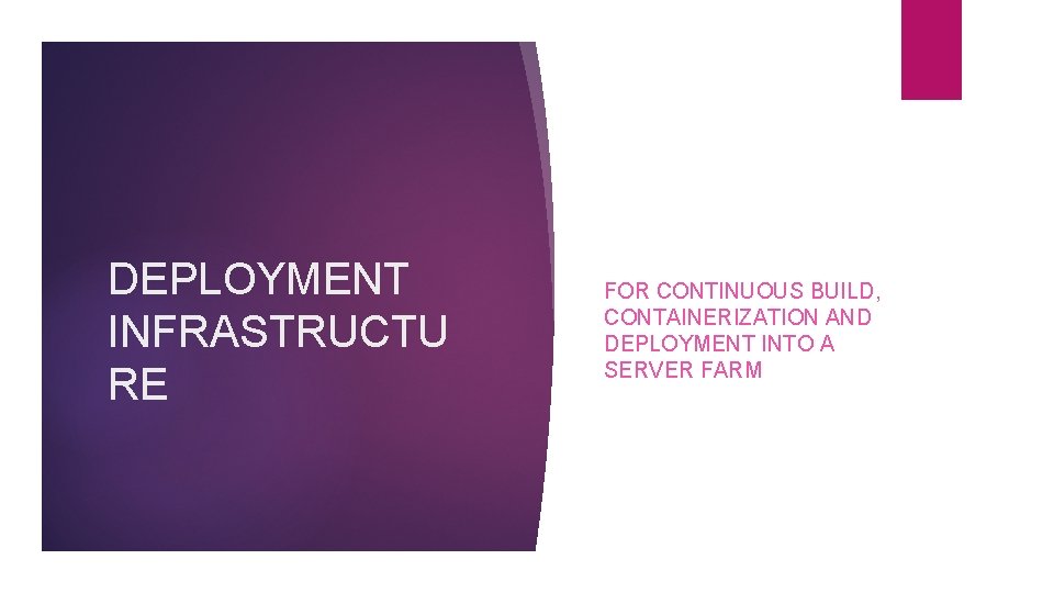 DEPLOYMENT INFRASTRUCTU RE FOR CONTINUOUS BUILD, CONTAINERIZATION AND DEPLOYMENT INTO A SERVER FARM 