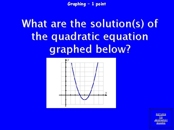 Graphing – 1 point What are the solution(s) of the quadratic equation graphed below?