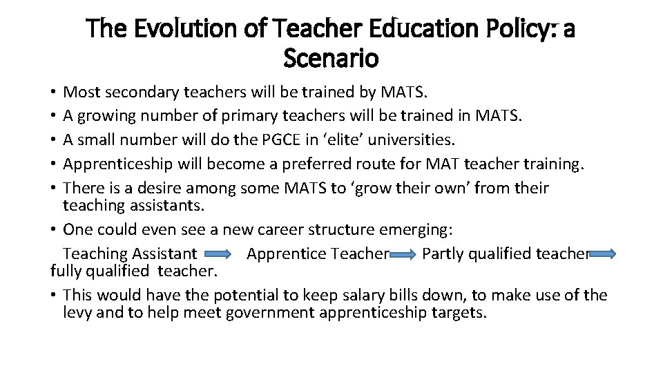 The Evolution of Teacher Education Policy: a Scenario Most secondary teachers will be trained