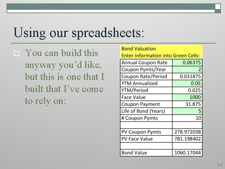 Using our spreadsheets: o You can build this anyway you’d like, but this is