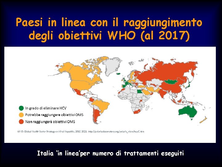 Paesi in linea con il raggiungimento degli obiettivi WHO (al 2017) Italia ‘in linea’per