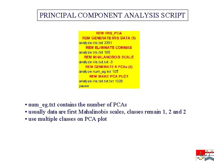 PRINCIPAL COMPONENT ANALYSIS SCRIPT • num_eg. txt contains the number of PCAs • usually