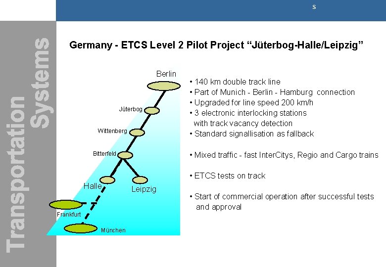 s Germany - ETCS Level 2 Pilot Project “Jüterbog-Halle/Leipzig” Berlin Jüterbog Wittenberg • 140 s Germany - ETCS Level 2 Pilot Project “Jüterbog-Halle/Leipzig” Berlin Jüterbog Wittenberg • 140