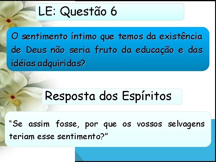 LE: Questão 6 O sentimento íntimo que temos da existência de Deus não seria