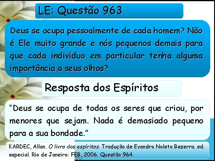 LE: Questão 963 Deus se ocupa pessoalmente de cada homem? Não é Ele muito