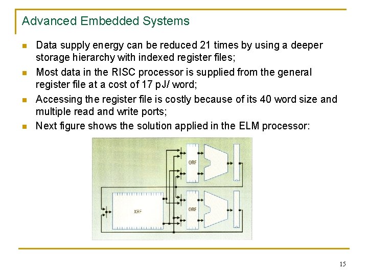 Advanced Embedded Systems n n Data supply energy can be reduced 21 times by