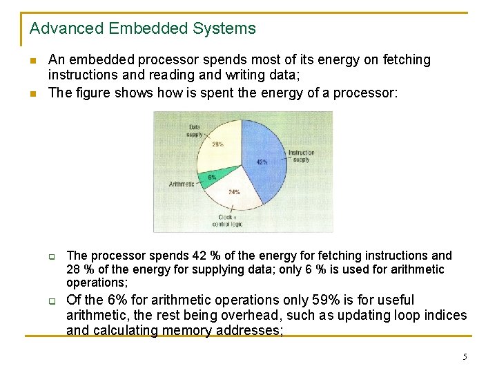 Advanced Embedded Systems n n An embedded processor spends most of its energy on