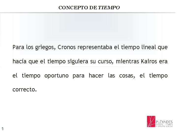 CONCEPTO DE TIEMPO Para los griegos, Cronos representaba el tiempo lineal que hacía que