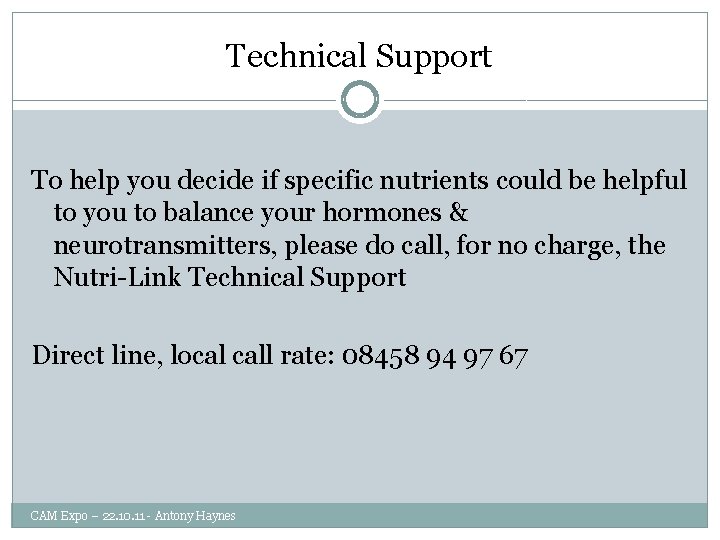 Technical Support To help you decide if specific nutrients could be helpful to you