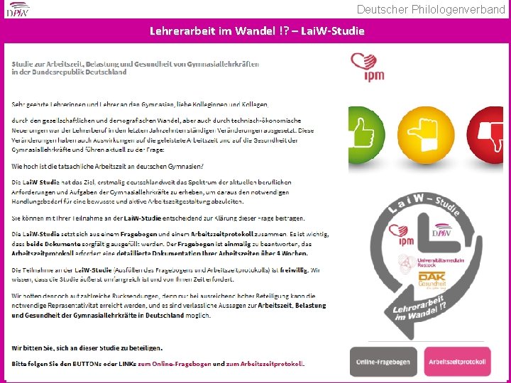 Deutscher Philologenverband Lehrerarbeit im Wandel !? – Lai. W-Studie 