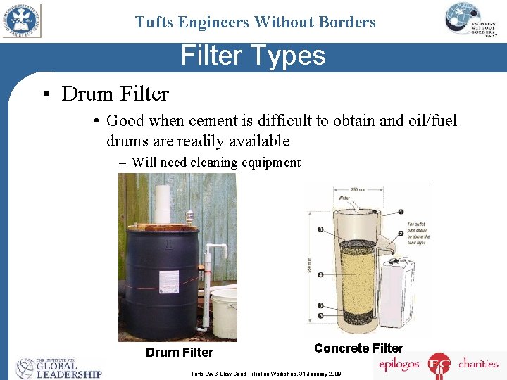 Tufts Engineers Without Borders Filter Types • Drum Filter • Good when cement is