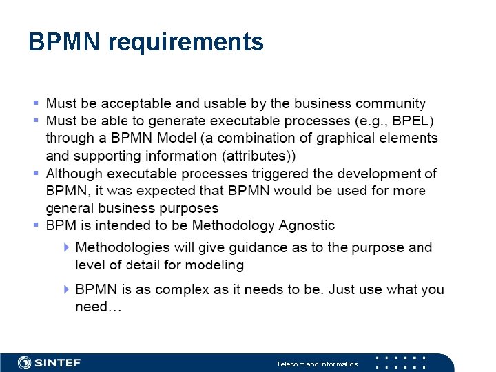 BPMN requirements Telecom and Informatics 