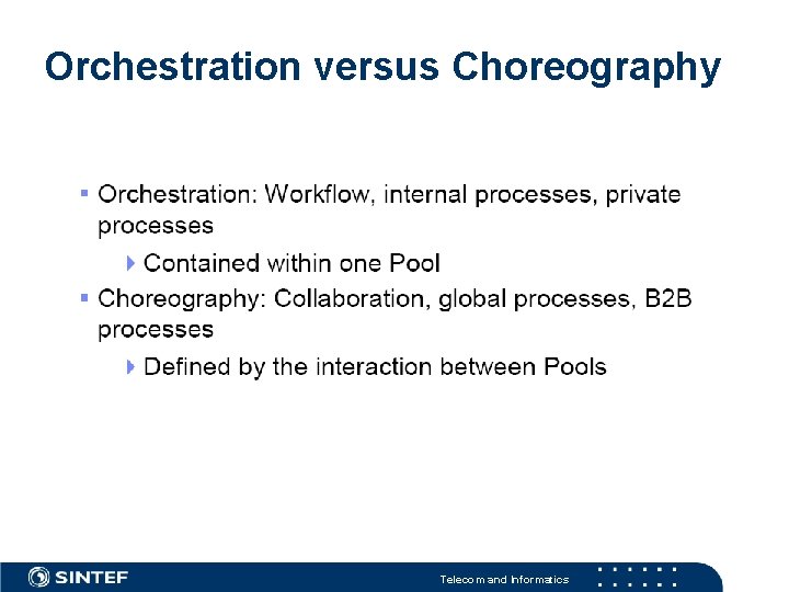 Orchestration versus Choreography Telecom and Informatics 