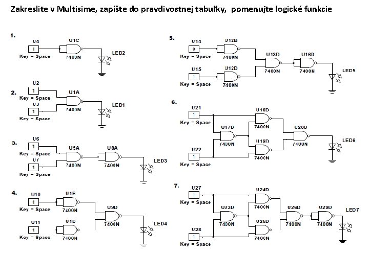 Zakreslite v Multisime, zapíšte do pravdivostnej tabuľky, pomenujte logické funkcie 