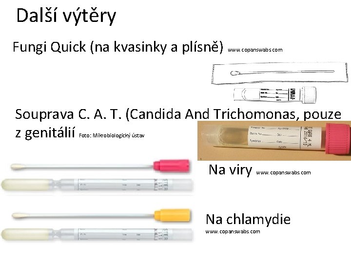 Další výtěry Fungi Quick (na kvasinky a plísně) www. copanswabs. com Souprava C. A.