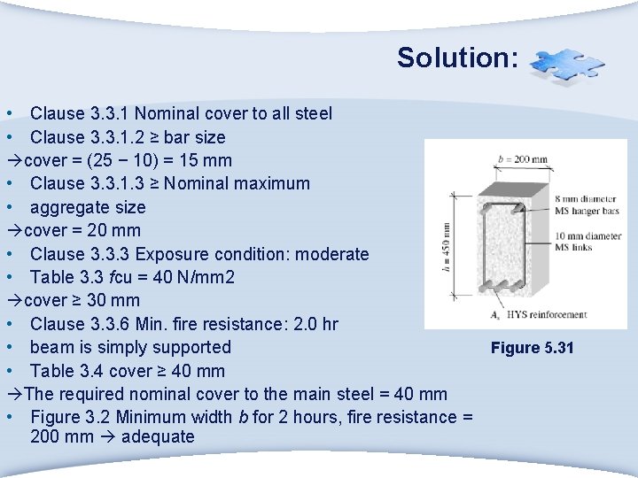Solution: • Clause 3. 3. 1 Nominal cover to all steel • Clause 3.