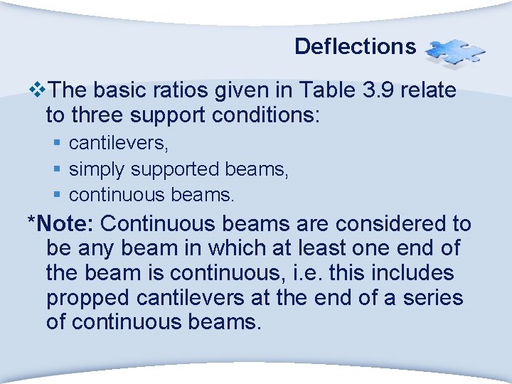 Deflections v. The basic ratios given in Table 3. 9 relate to three support