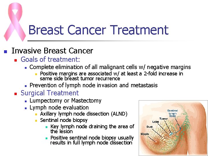 Breast Cancer Treatment n Invasive Breast Cancer n Goals of treatment: n Complete elimination