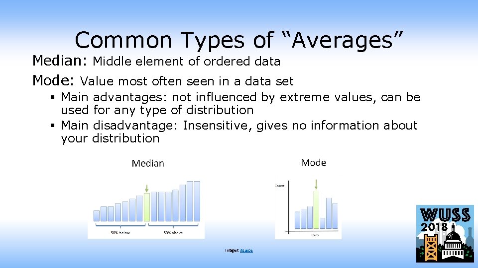 Common Types of “Averages” Median: Middle element of ordered data Mode: Value most often