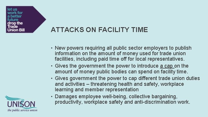 ATTACKS ON FACILITY TIME • New powers requiring all public sector employers to publish