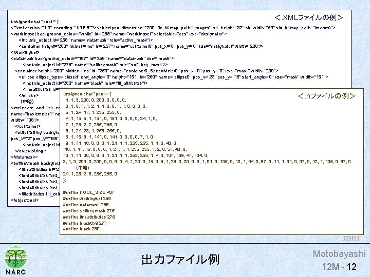 ＜. XMLファイルの例＞ unsigned char *pool = { <? xml version="1. 0" encoding="UTF-8"? ><objectpool dimension="200"