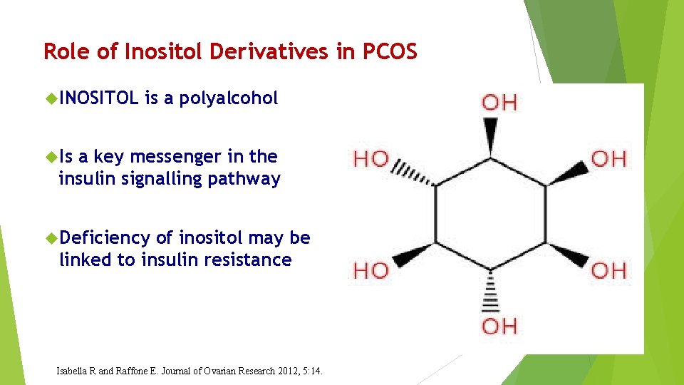 Role of Inositol Derivatives in PCOS INOSITOL is a polyalcohol Is a key messenger