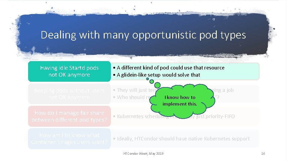 Dealing with many opportunistic pod types Having idle Startd pods not OK anymore Keeping