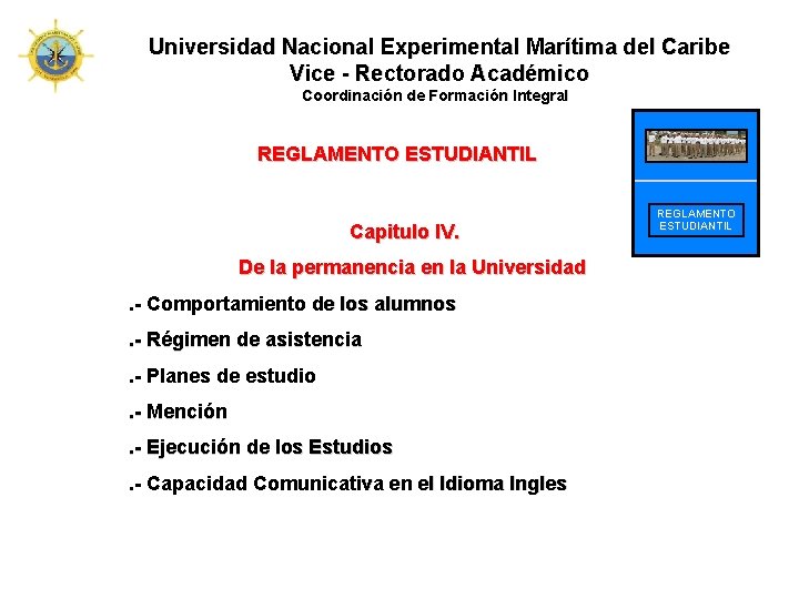 Universidad Nacional Experimental Marítima del Caribe Vice - Rectorado Académico Coordinación de Formación Integral