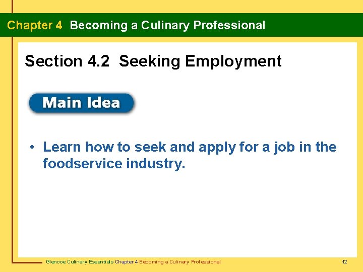 Chapter 4 Becoming a Culinary Professional Section 4. 2 Seeking Employment • Learn how