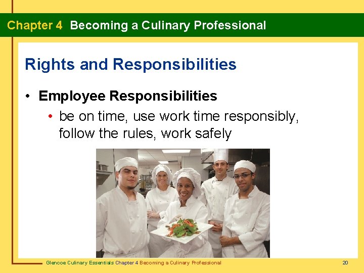 Chapter 4 Becoming a Culinary Professional Rights and Responsibilities • Employee Responsibilities • be