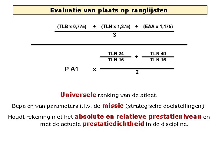 Evaluatie van plaats op ranglijsten Universele ranking van de atleet. Bepalen van parameters i.