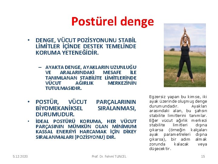 Postürel denge • DENGE, VÜCUT POZİSYONUNU STABİL LİMİTLER İÇİNDE DESTEK TEMELİNDE KORUMA YETENEĞİDİR. –