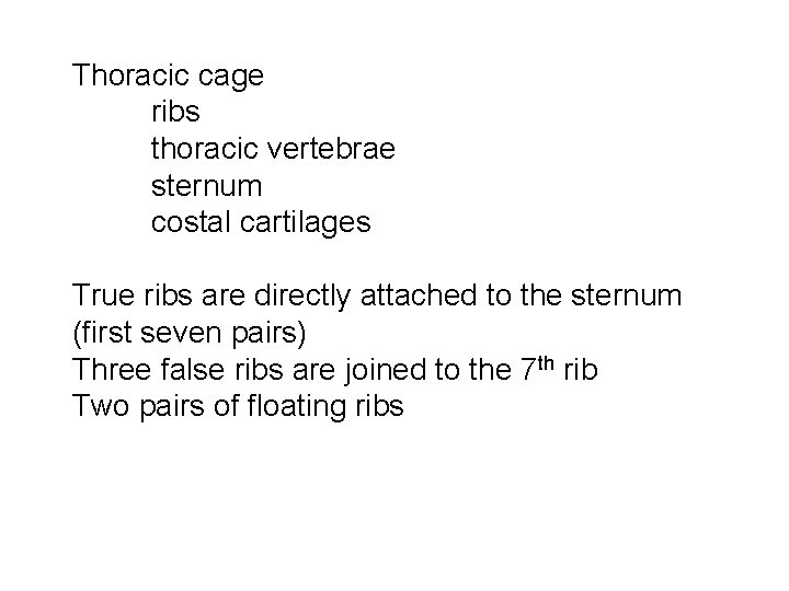 Thoracic cage ribs thoracic vertebrae sternum costal cartilages True ribs are directly attached to