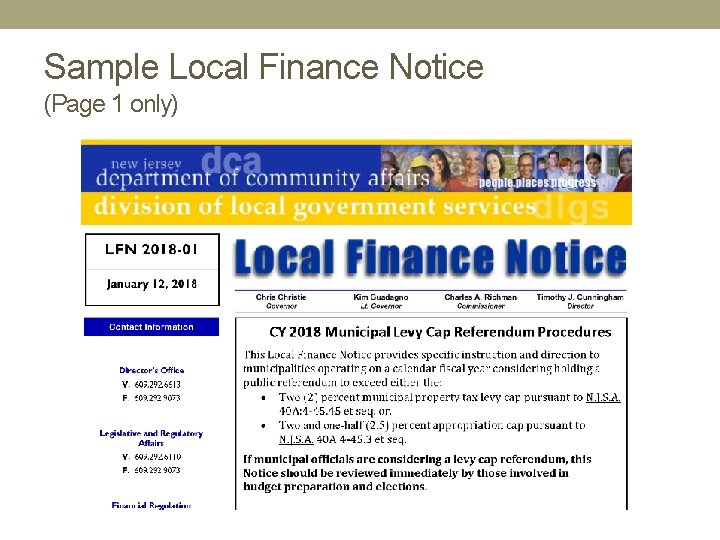 Sample Local Finance Notice (Page 1 only) 